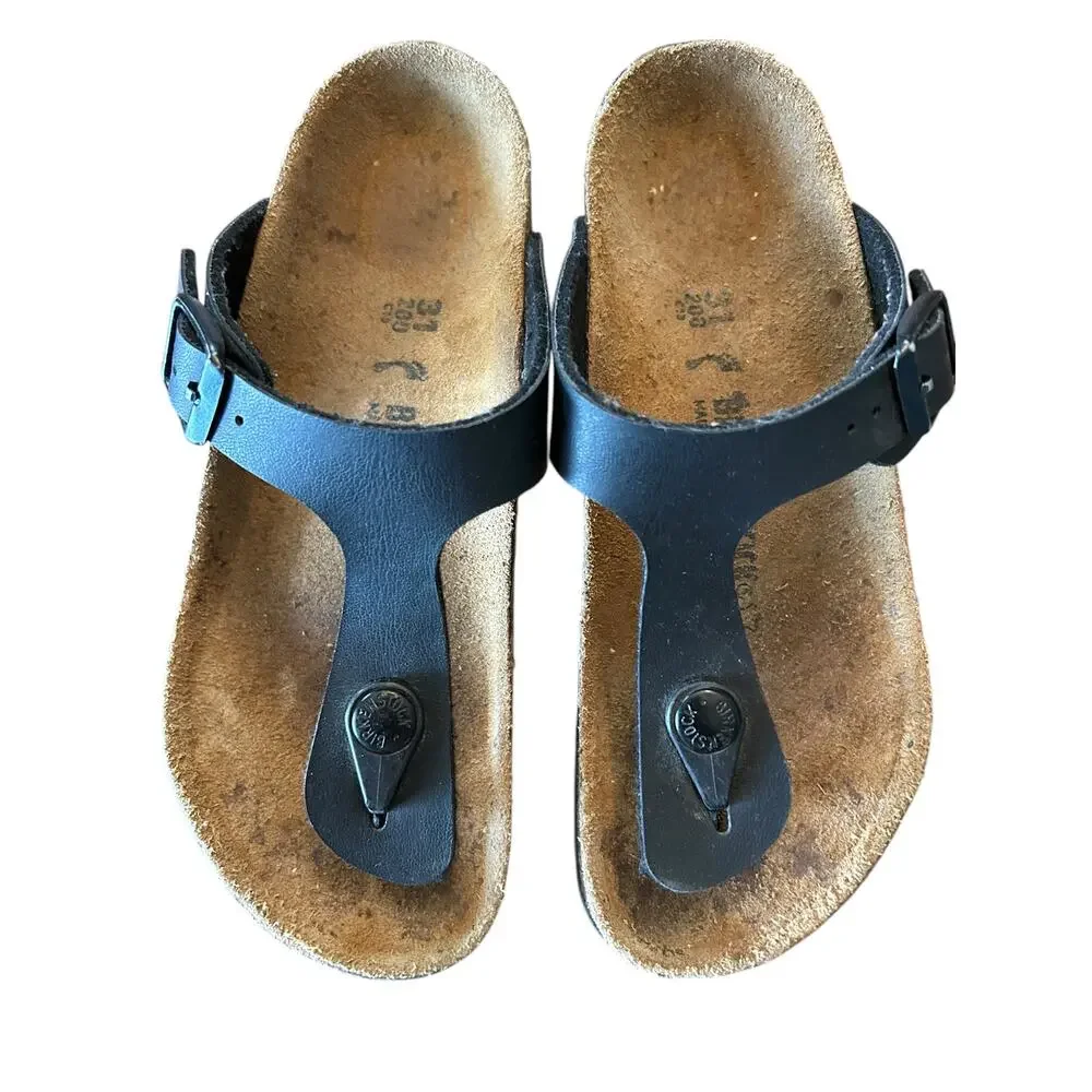 BIRKENSTOCK Girls Gizeh Sandal EU 31 US 13 Kids Black Birko-Flor Thong Slides